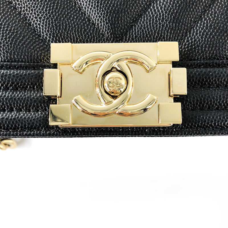 Black Boy Medium Caviar in Pale Shiny Gold Hardware