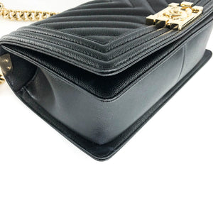 Black Boy Medium Caviar in Pale Shiny Gold Hardware