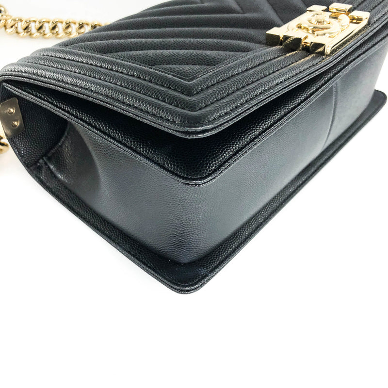 Black Boy Medium Caviar in Pale Shiny Gold Hardware