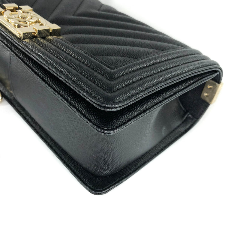 Black Boy Medium Caviar in Pale Shiny Gold Hardware