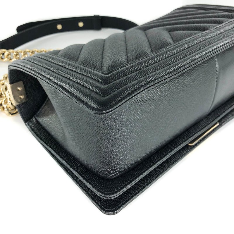Black Boy Medium Caviar in Pale Shiny Gold Hardware