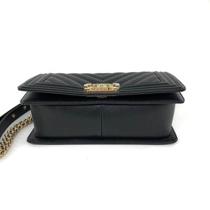 Black Boy Medium Caviar in Pale Shiny Gold Hardware