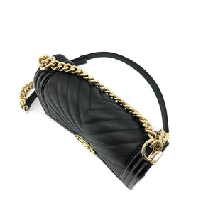 Black Boy Medium Caviar in Pale Shiny Gold Hardware