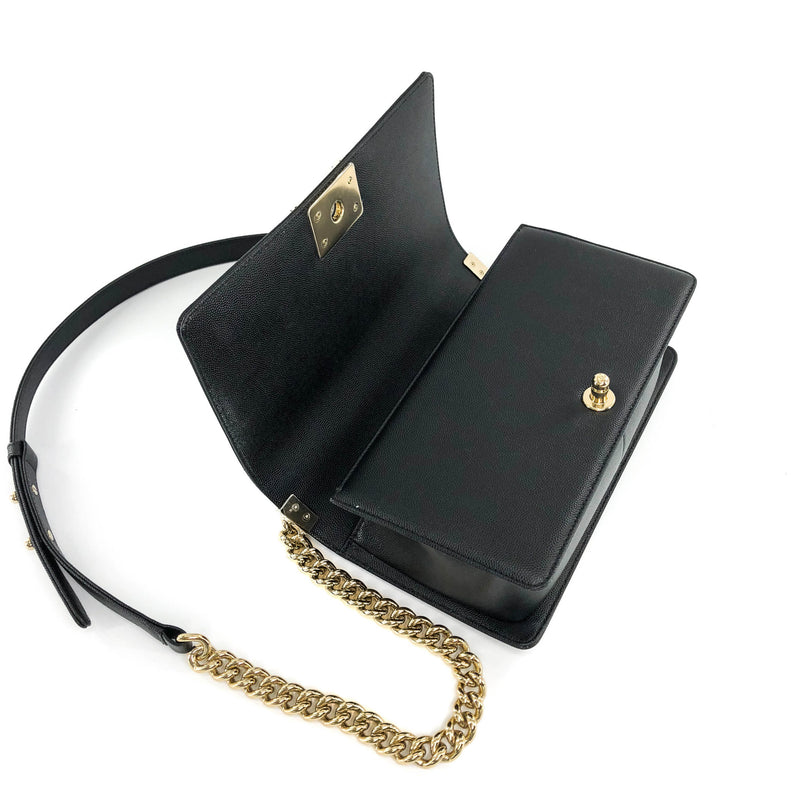 Black Boy Medium Caviar in Pale Shiny Gold Hardware