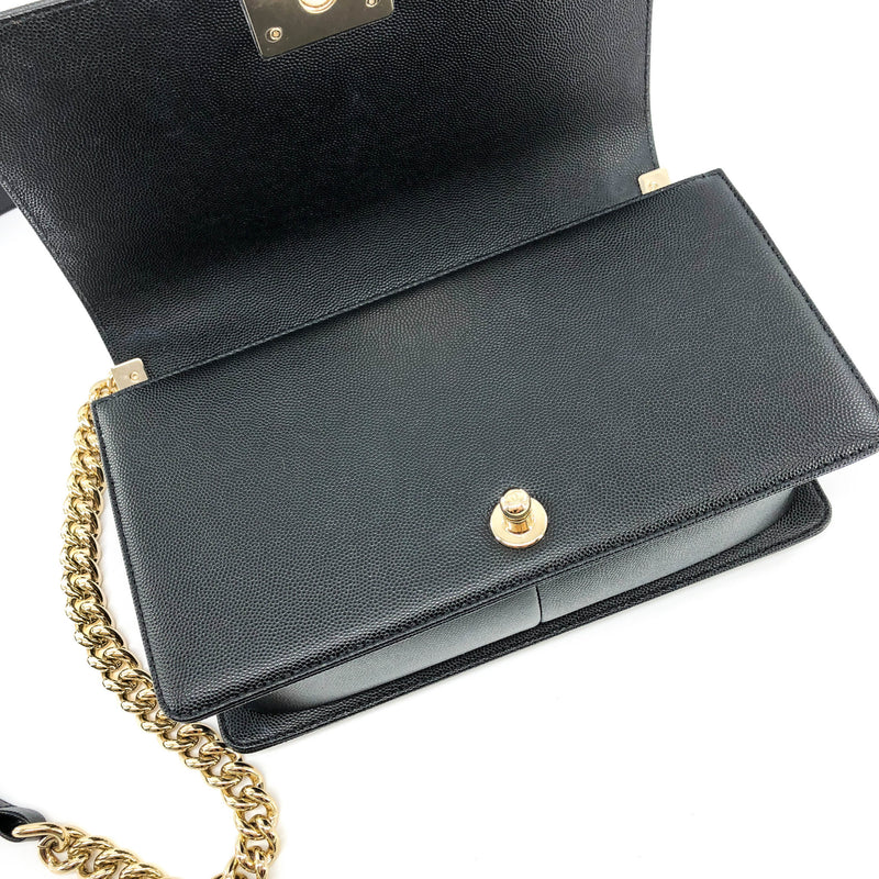 Black Boy Medium Caviar in Pale Shiny Gold Hardware