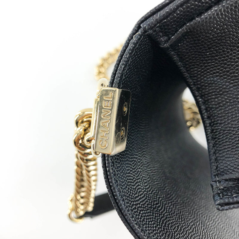 Black Boy Medium Caviar in Pale Shiny Gold Hardware