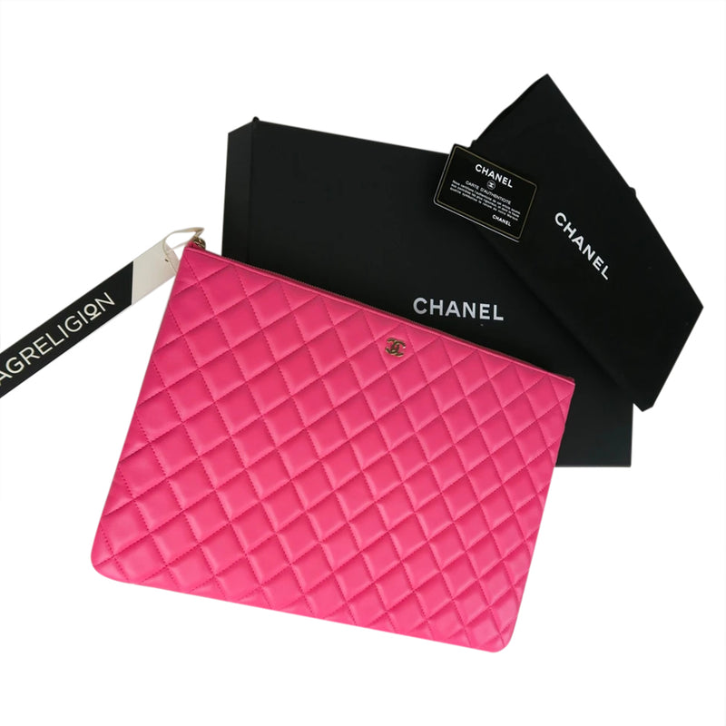 Lambskin O Case Quilted Pink Large Zip Pouch
