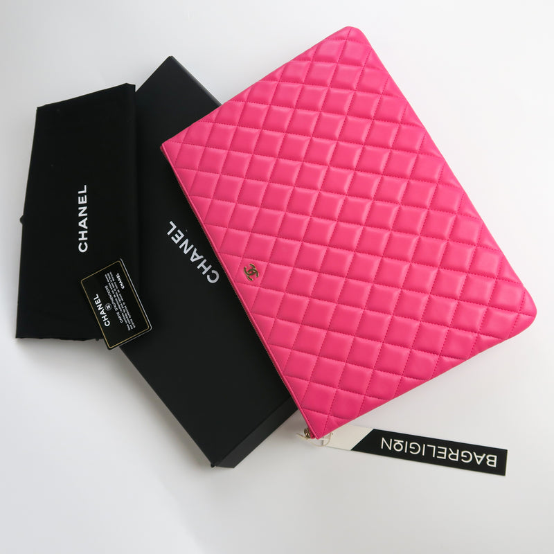 Lambskin O Case Quilted Pink Large Zip Pouch