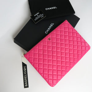 Lambskin O Case Quilted Pink Large Zip Pouch