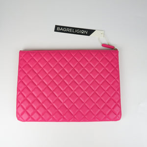 Lambskin O Case Quilted Pink Large Zip Pouch