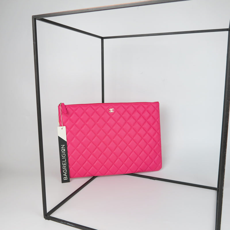 Lambskin O Case Quilted Pink Large Zip Pouch