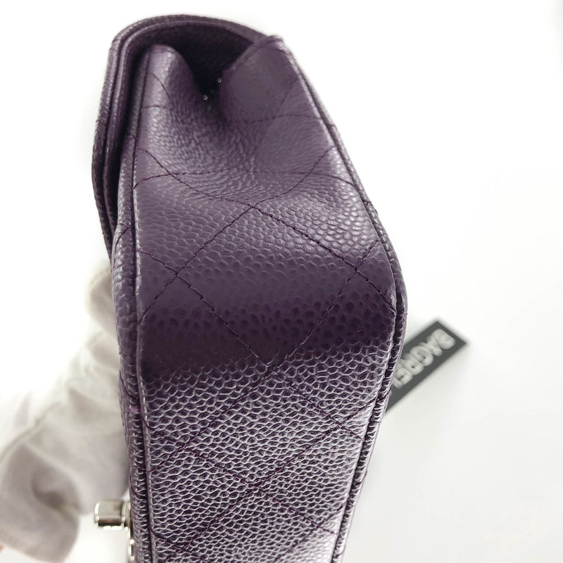 East West Purple Caviar Flap Shoulder Bag