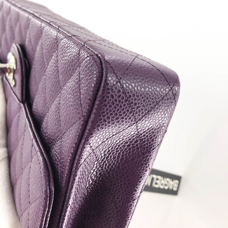 East West Purple Caviar Flap Shoulder Bag