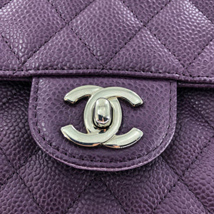 East West Purple Caviar Flap Shoulder Bag