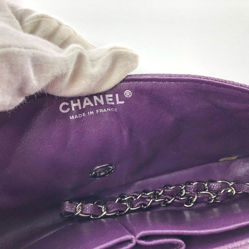 East West Purple Caviar Flap Shoulder Bag