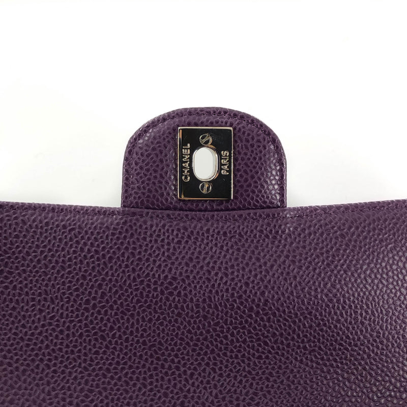 East West Purple Caviar Flap Shoulder Bag