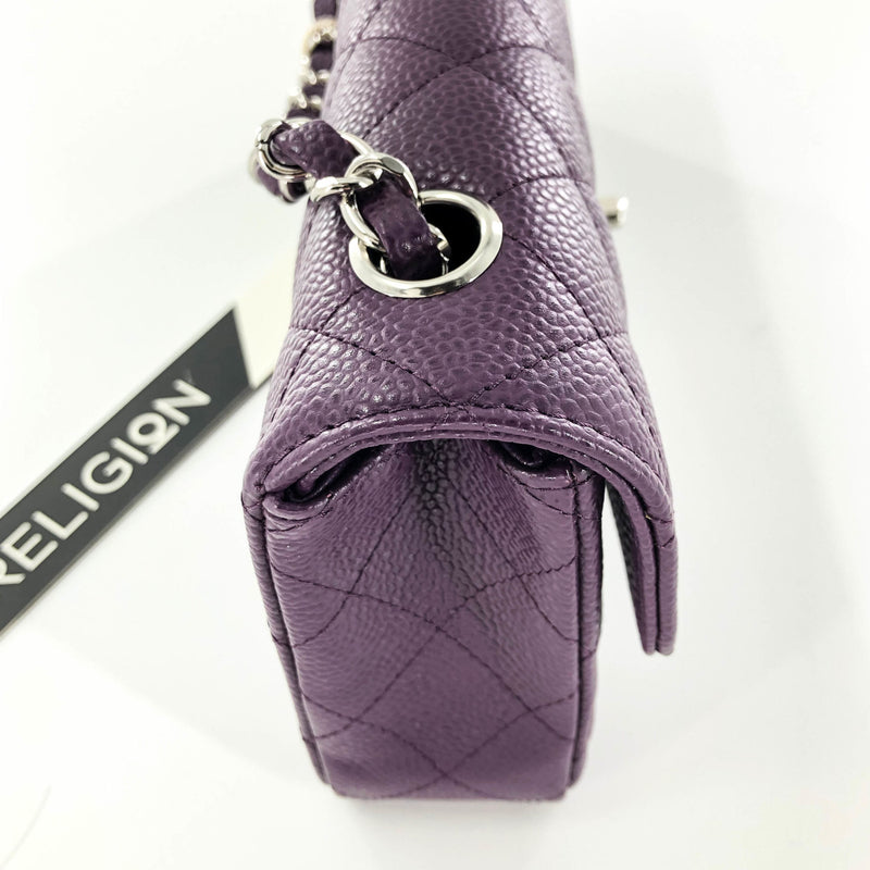 East West Purple Caviar Flap Shoulder Bag