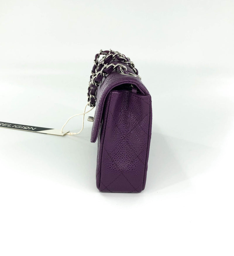 East West Purple Caviar Flap Shoulder Bag