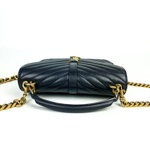 Medium Chevron College Leather Bag Dark Blue