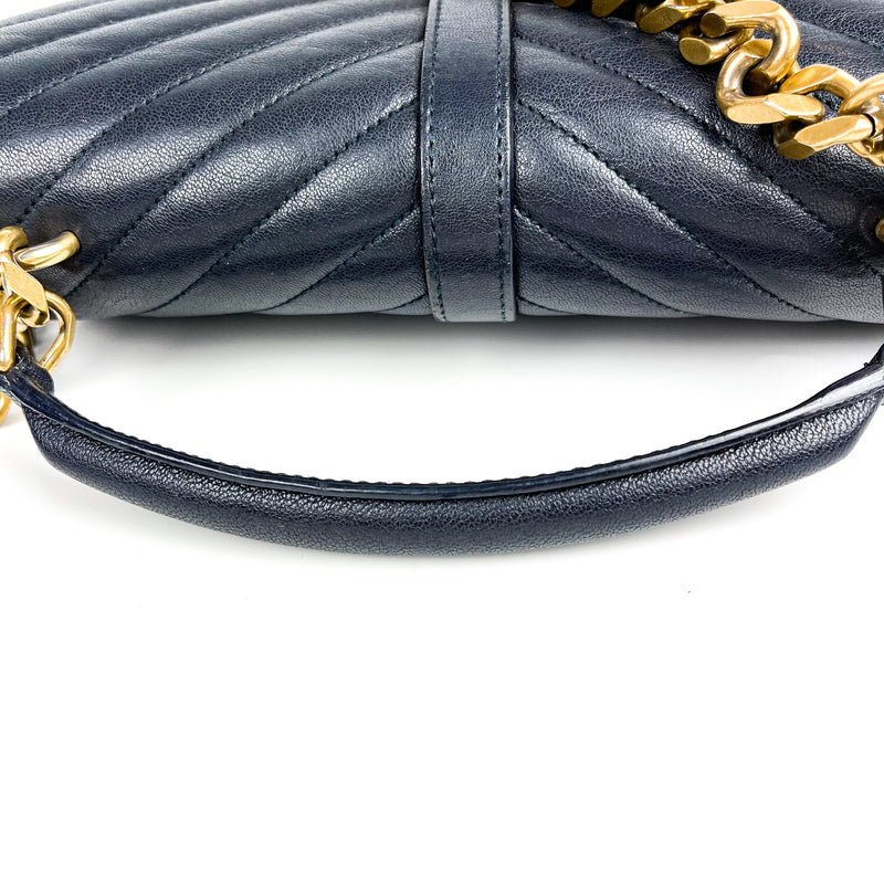 Medium Chevron College Leather Bag Dark Blue