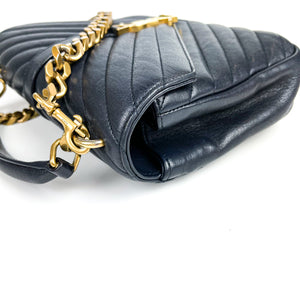 Medium Chevron College Leather Bag Dark Blue