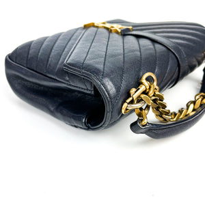 Medium Chevron College Leather Bag Dark Blue