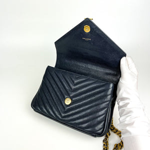 Medium Chevron College Leather Bag Dark Blue