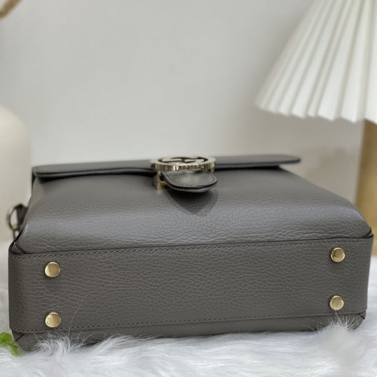 Interlocking GG Calfskin Leather Grey LGHW