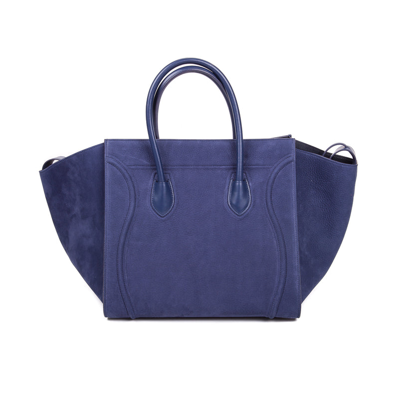 Medium Phantom Handbag in Dark Blue Nubuck Calfskin