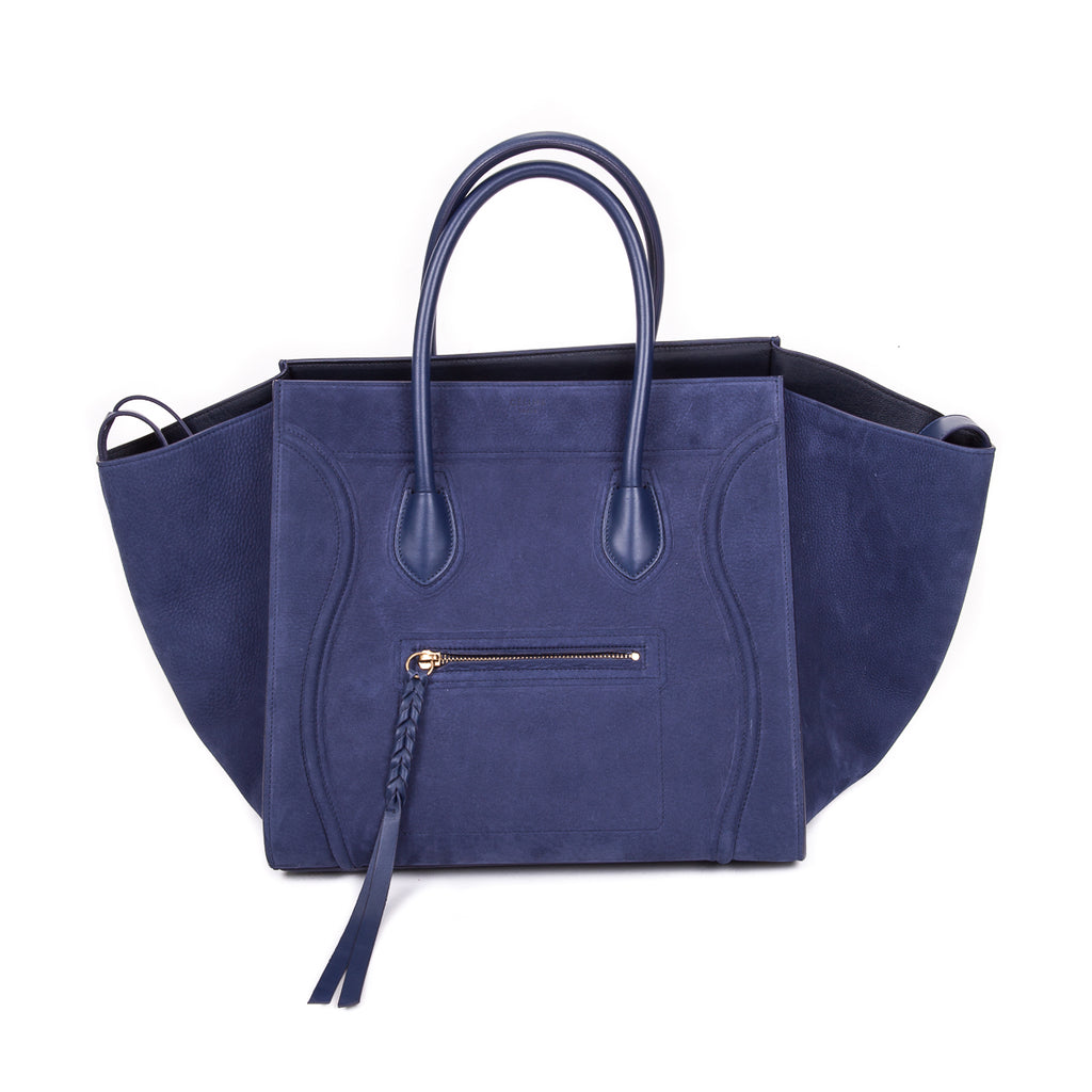 Medium Phantom Handbag in Dark Blue Nubuck Calfskin