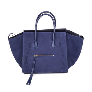 Medium Phantom Handbag in Dark Blue Nubuck Calfskin