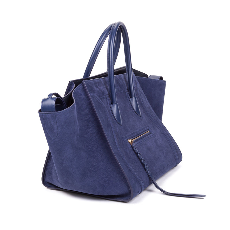 Medium Phantom Handbag in Dark Blue Nubuck Calfskin