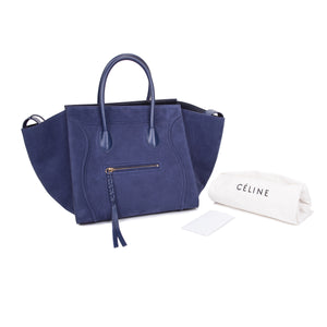 Medium Phantom Handbag in Dark Blue Nubuck Calfskin