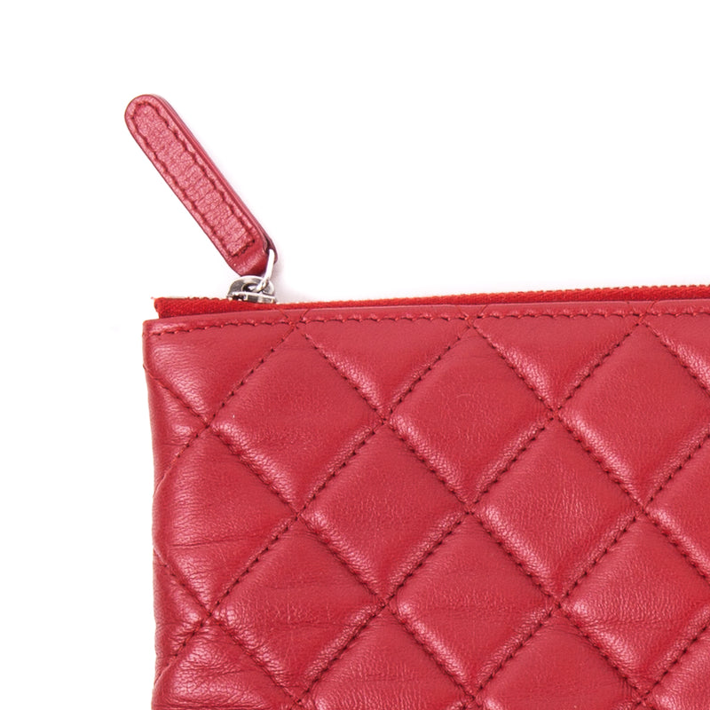 Red Quilted O Case Large in Dark Red Lambskin