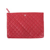 Red Quilted O Case Large in Dark Red Lambskin