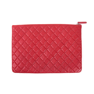 Red Quilted O Case Large in Dark Red Lambskin