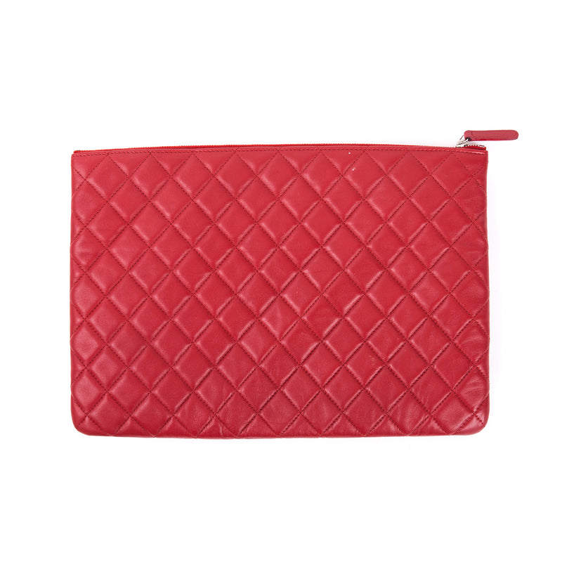 Red Quilted O Case Large in Dark Red Lambskin