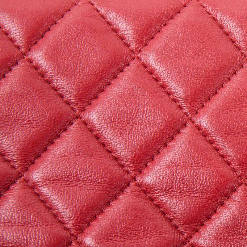 Red Quilted O Case Large in Dark Red Lambskin
