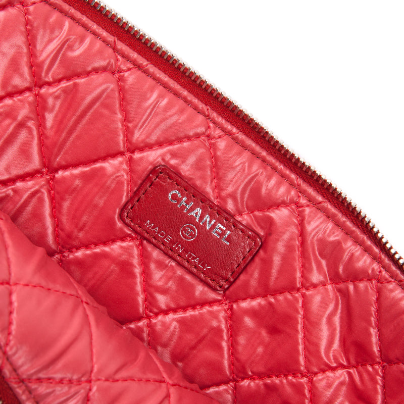 Red Quilted O Case Large in Dark Red Lambskin