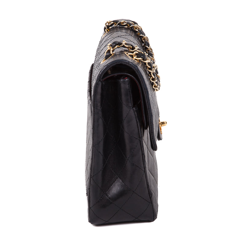 Vintage Black Lambskin 10’’ Medium Square Classic Double Flap Bag