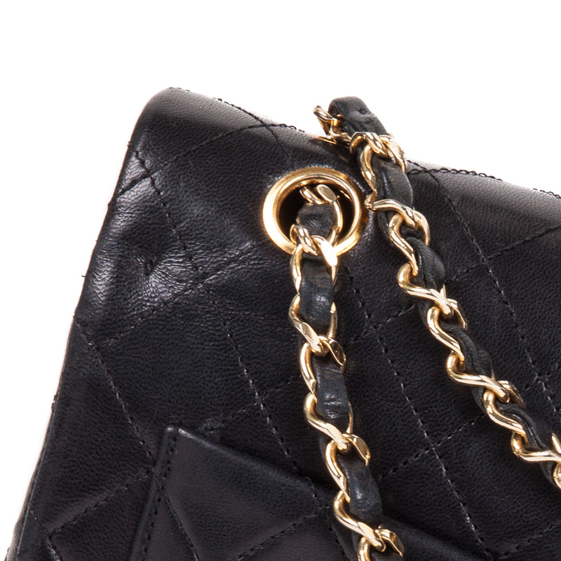 Vintage Black Lambskin 10’’ Medium Square Classic Double Flap Bag