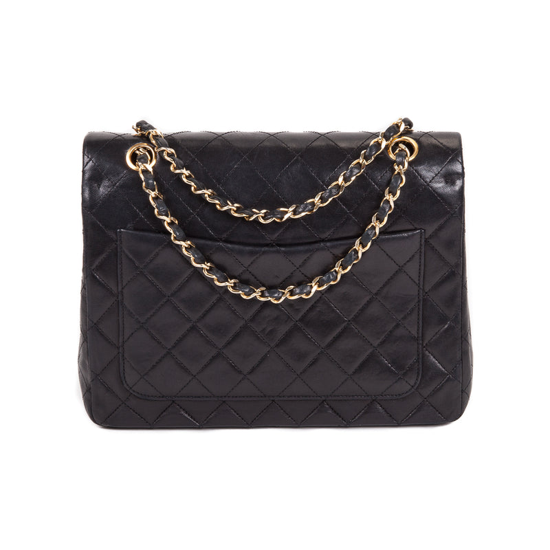 Vintage Black Lambskin 10’’ Medium Square Classic Double Flap Bag