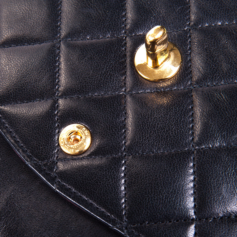 Vintage Black Lambskin 10’’ Medium Square Classic Double Flap Bag