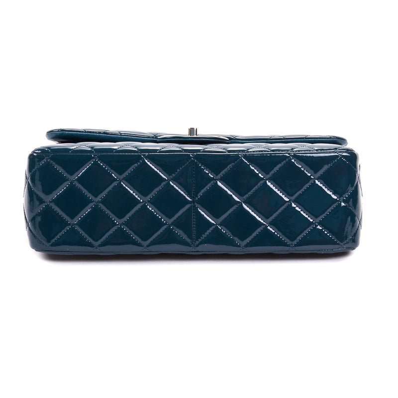 Navy blue Double Flap patent leather jumbo with SHW