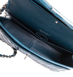 Navy blue Double Flap patent leather jumbo with SHW