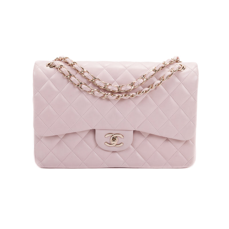 Double Flap Lambskin Jumbo in Pastel Pink with Pale GHW