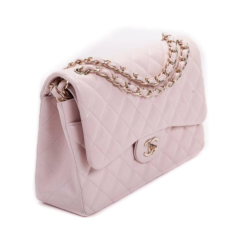 Double Flap Lambskin Jumbo in Pastel Pink with Pale GHW