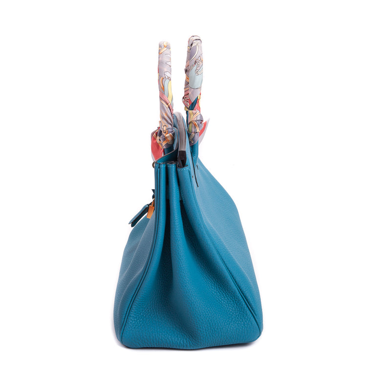 Hermes Togo Leather Birkin Bag 35 Blue Azur