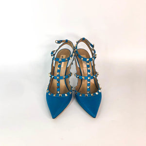 Rockstud Heels in Blue Leather