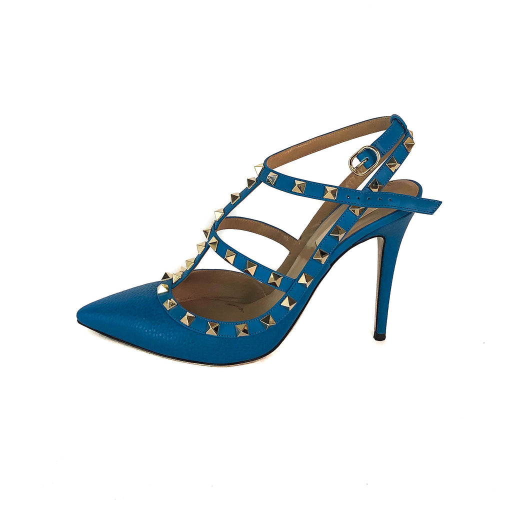 Rockstud Heels in Blue Leather